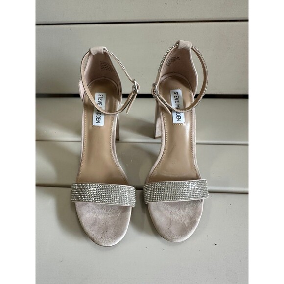Steve Madden Carrson Rhinestone Leather Suede Ankle Strap Block Heel Sandal 8 - Picture 5 of 12